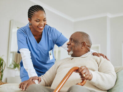 nurse and patient smiling