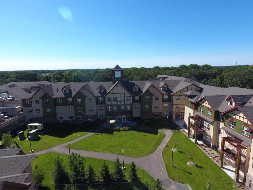 Outside birdseye view of The Homestead at Anoka complex