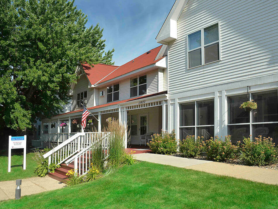 Angled view of the outside of The Elder Homestead Assisted Living Community in Minnetonka, MN