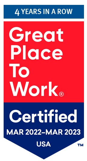 GPTW 4 years in a row certificate