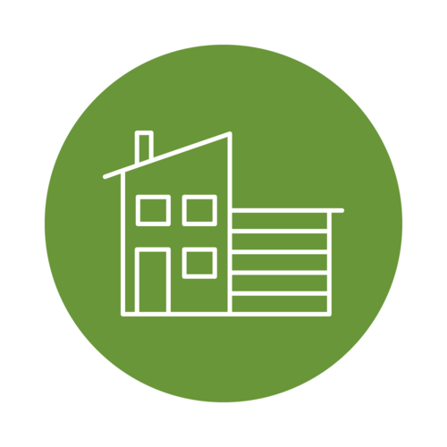 green VOANS served yearly icon graphic of a house