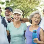 group of senior friends working out
