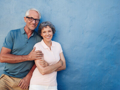 elderly couple smiling
